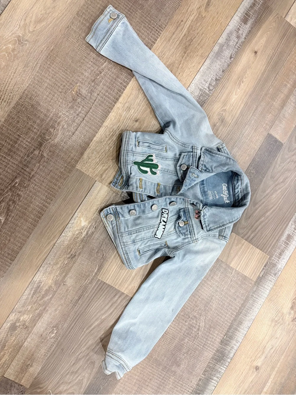 Cat & Jack Light Blue Denim Jacket with Cactus and 'Dreamy' Patches